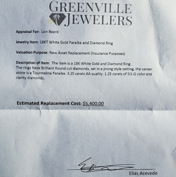 No longer avail. Pariaba & Diamond 18K White Ring!Appraised $5400. See Video!!! - Picture 4 of 9